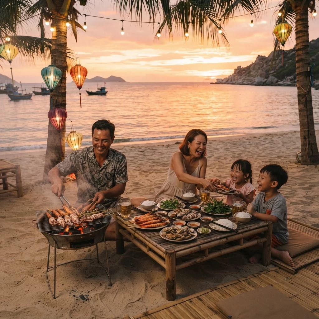 Sunset BBQ on the beach in Da Nang