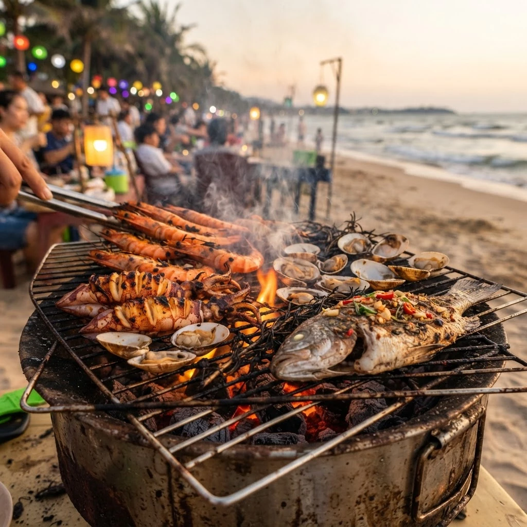 Fresh grilled seafood on the beach